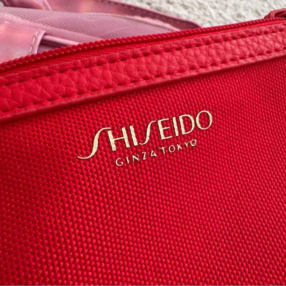 Beauty Cosmetic Travel Bag Set - Pink Transparent & Red